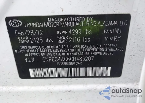 2012 Hyundai Sonata Limited from USA, damaged, VIN 5NPEC4AC6CH483207